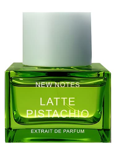 New Notes Latte Pistachio perfume bottle – blurred decorative background