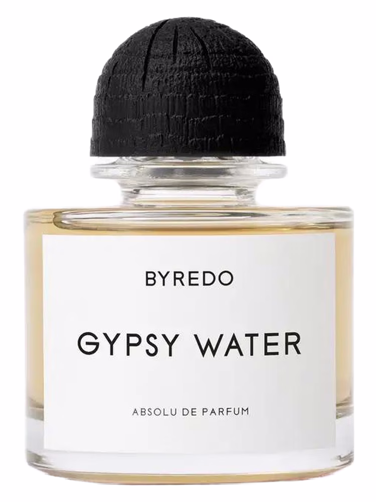 Byredo Gypsy Water Absolu perfume bottle – blurred decorative background