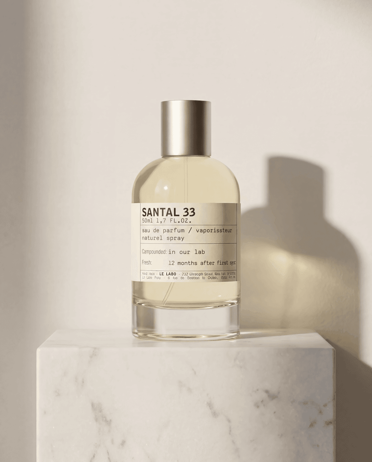 Santal 33 by Le Labo - Marble Product Shot January 2026 Fragrance