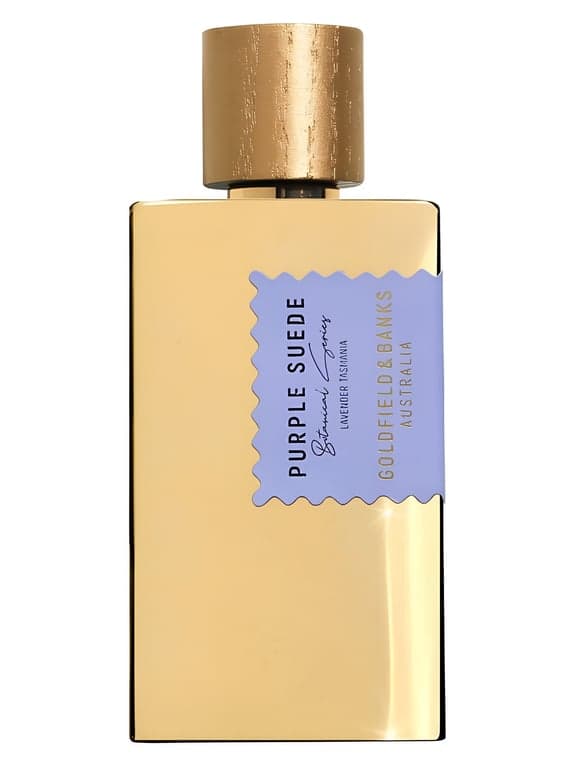 Goldfield & Banks Purple Suede perfume bottle – blurred decorative background
