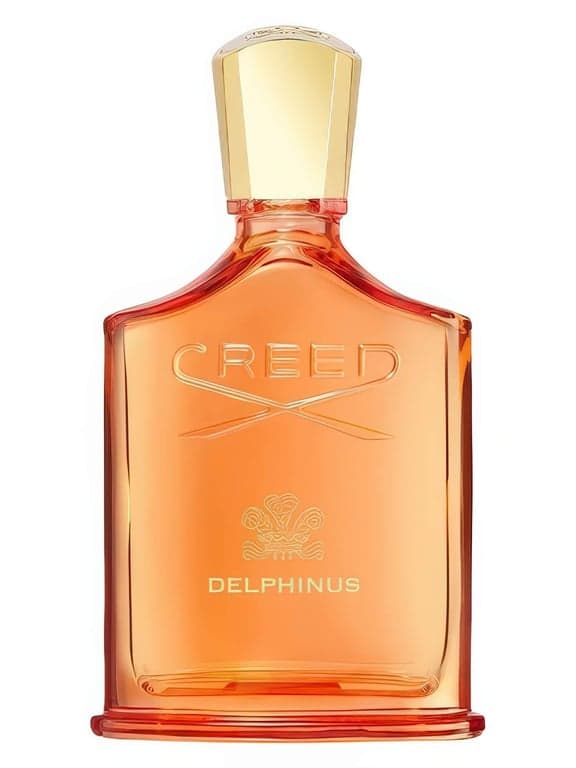 Creed Delphinus perfume bottle – blurred decorative background