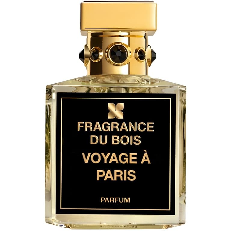 Fragrance Du Bois Voyage a Paris perfume bottle – blurred decorative background