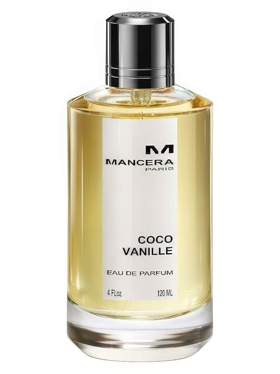 Mancera Coco Vanille perfume bottle – blurred decorative background