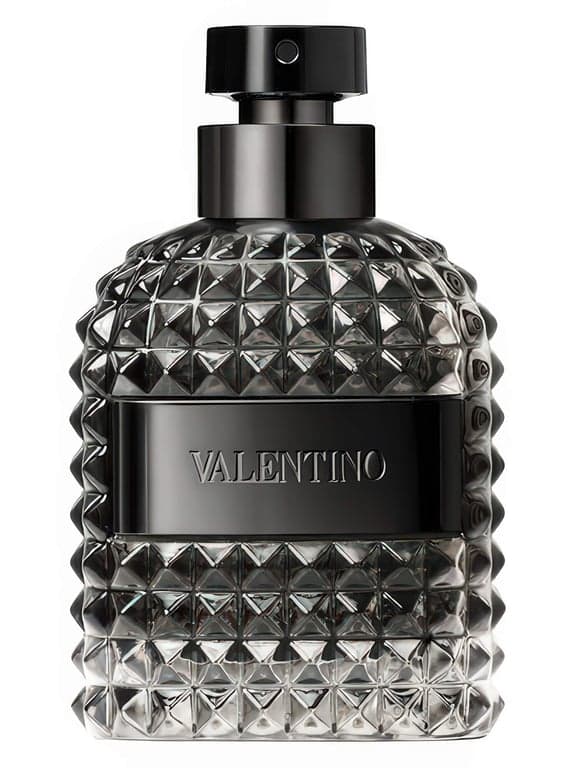 Valentino Valentino Uomo Intense perfume bottle – blurred decorative background