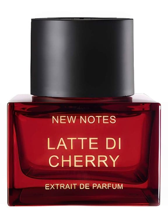 New Notes Latte di Cherry perfume bottle – blurred decorative background