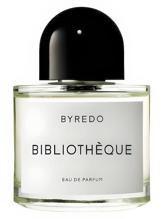 Byredo Bibliothèque perfume bottle – blurred decorative background