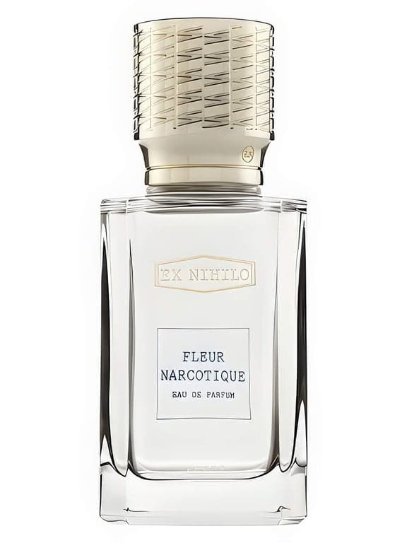 Ex Nihilo Fleur Narcotique perfume bottle – blurred decorative background