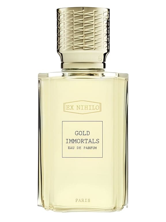 Ex Nihilo Gold Immortals perfume bottle – blurred decorative background