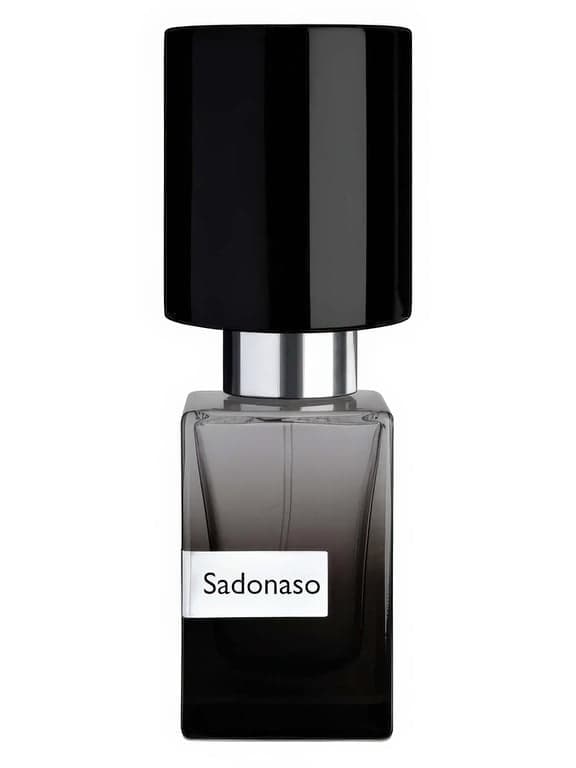 Nasomatto Sadonaso perfume bottle – blurred decorative background