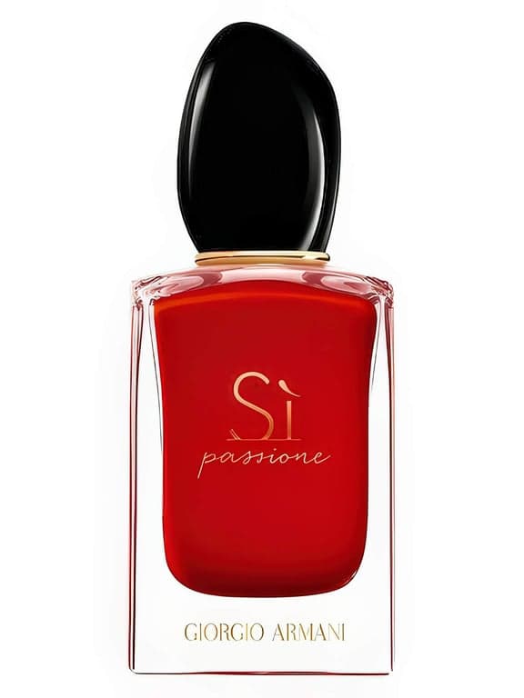 Giorgio Armani Sì Passione perfume bottle – blurred decorative background