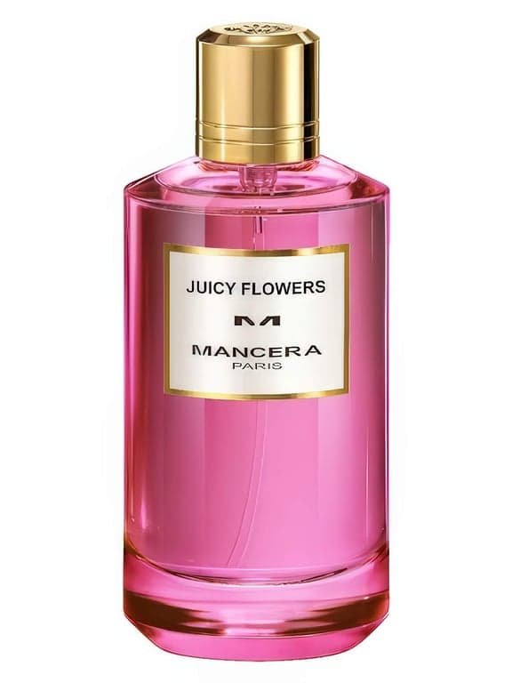 Mancera Juicy Flowers perfume bottle – blurred decorative background