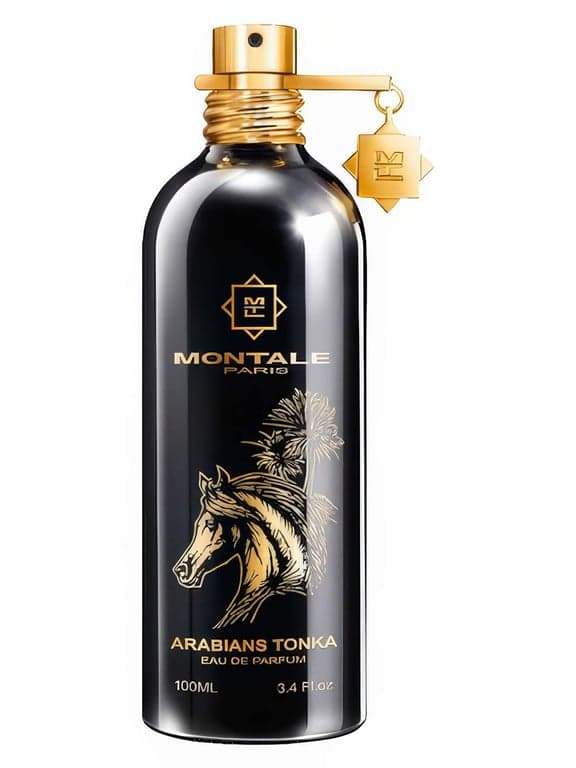 Montale Arabians Tonka perfume bottle – blurred decorative background
