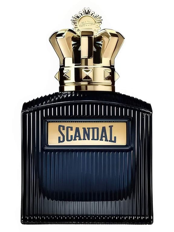Jean Paul Gaultier Scandal Pour Homme Intense perfume bottle – blurred decorative background