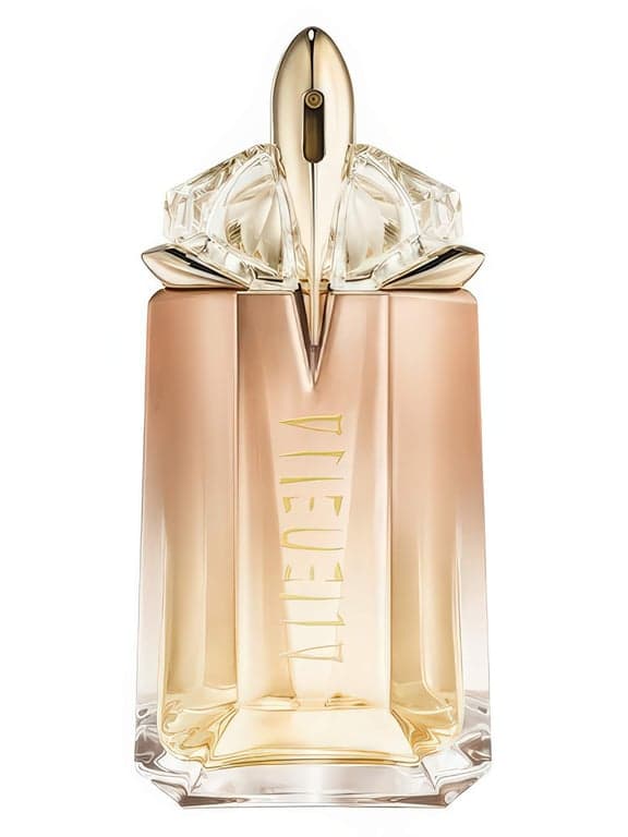 Mugler Alien Goddess Supra Florale perfume bottle – blurred decorative background