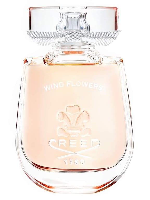 Creed Wind Flowers perfume bottle – blurred decorative background