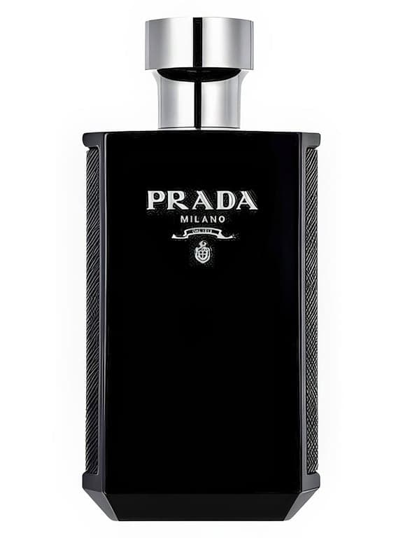 Prada Prada L'Homme Intense perfume bottle – blurred decorative background