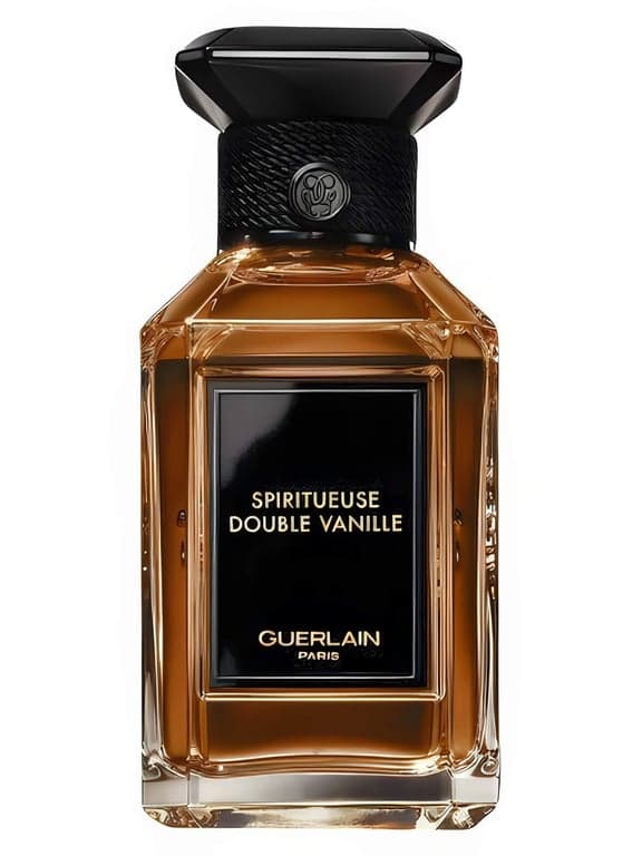 Guerlain Spiritueuse Double Vanille perfume bottle – blurred decorative background
