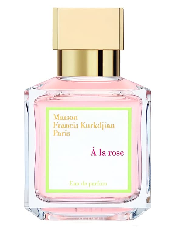 Maison Francis Kurkdjian A la Rose perfume bottle – blurred decorative background