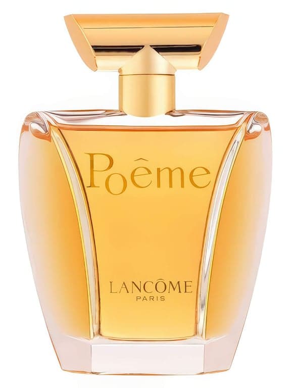 Lancôme Poeme perfume bottle – blurred decorative background