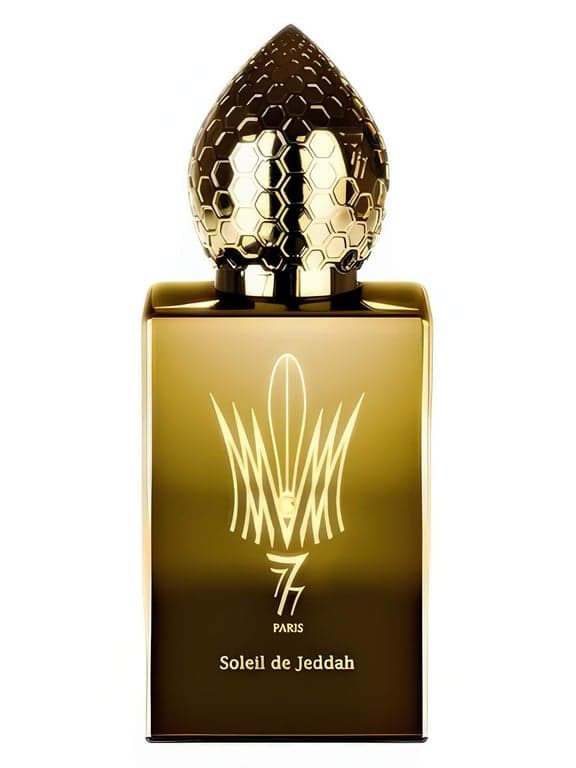 Stephane Humbert Lucas 777 Soleil de Jeddah perfume bottle – blurred decorative background