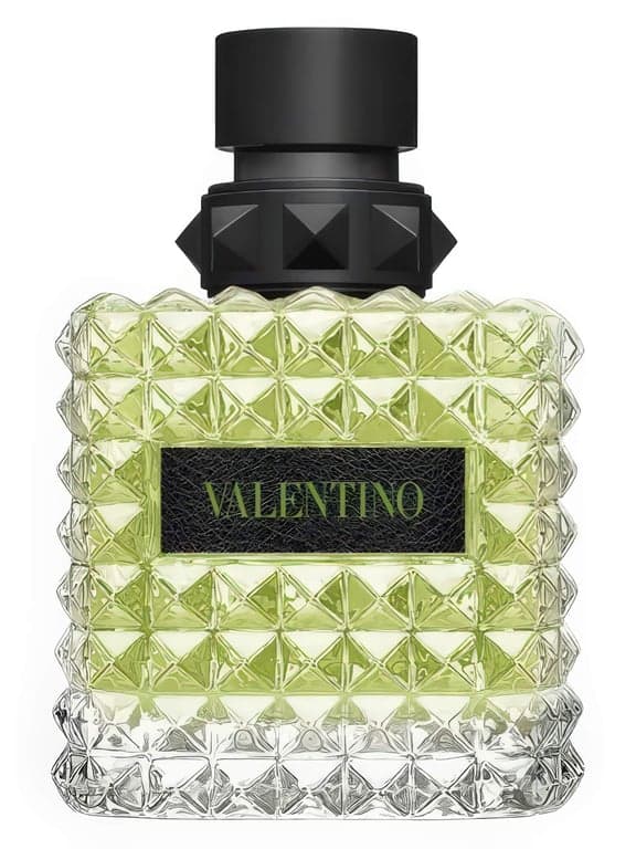 Valentino Valentino Donna Born in Roma Green Stravaganza perfume bottle – blurred decorative background