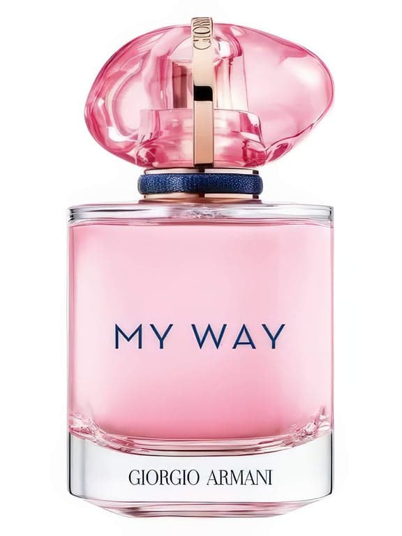 Giorgio Armani My Way Nectar perfume bottle – blurred decorative background