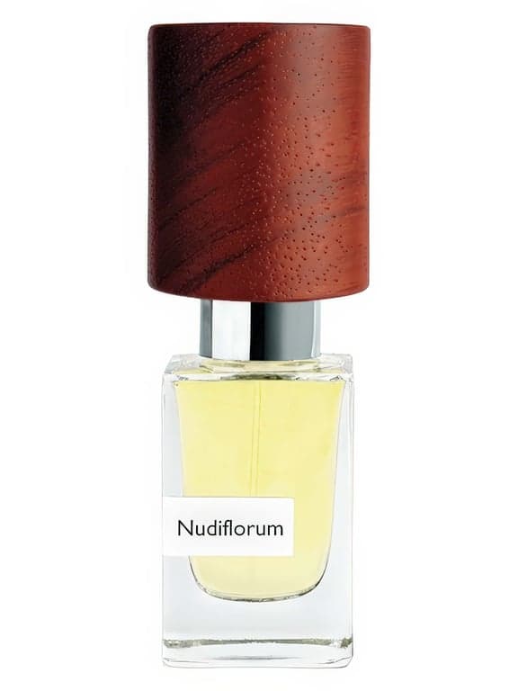 Nasomatto Nudiflorum perfume bottle – blurred decorative background