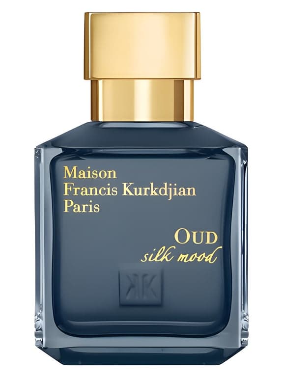 Maison Francis Kurkdjian Oud Silk Mood perfume bottle – blurred decorative background