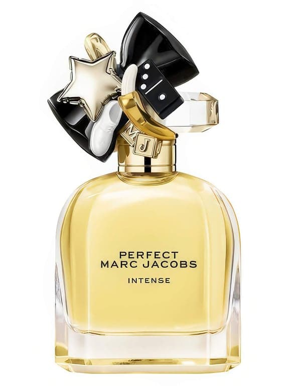 Marc Jacobs Perfect Intense perfume bottle – blurred decorative background
