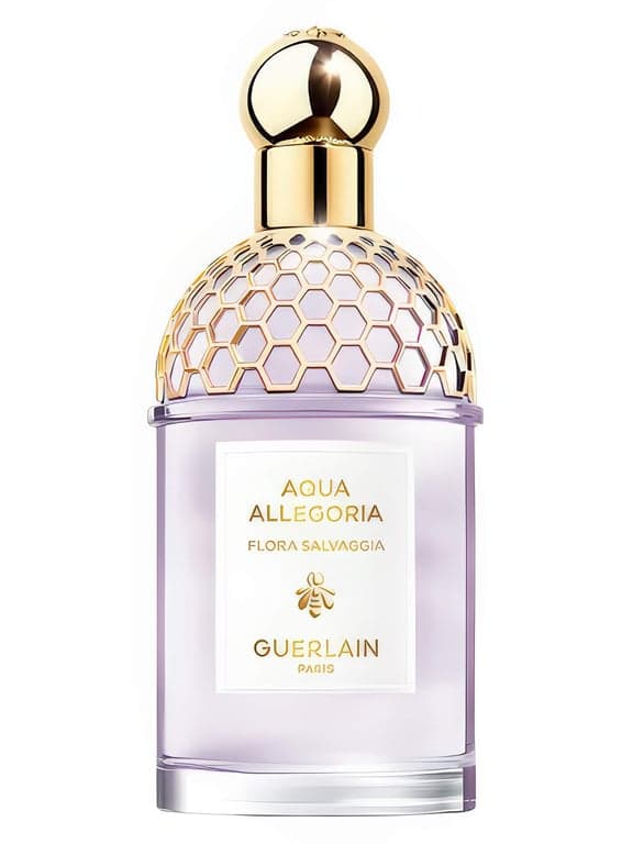 Guerlain Aqua Allegoria Flora Salvaggia perfume bottle – blurred decorative background