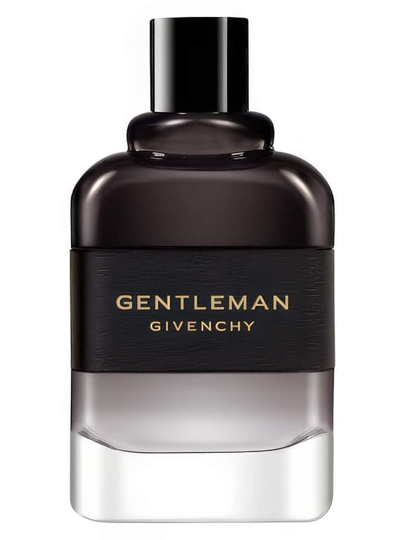 Givenchy Gentleman Eau de Parfum Boisée perfume bottle – blurred decorative background