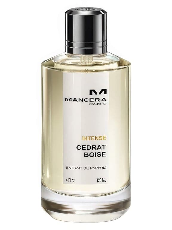 Mancera Intense Cedrat Boise perfume bottle – blurred decorative background
