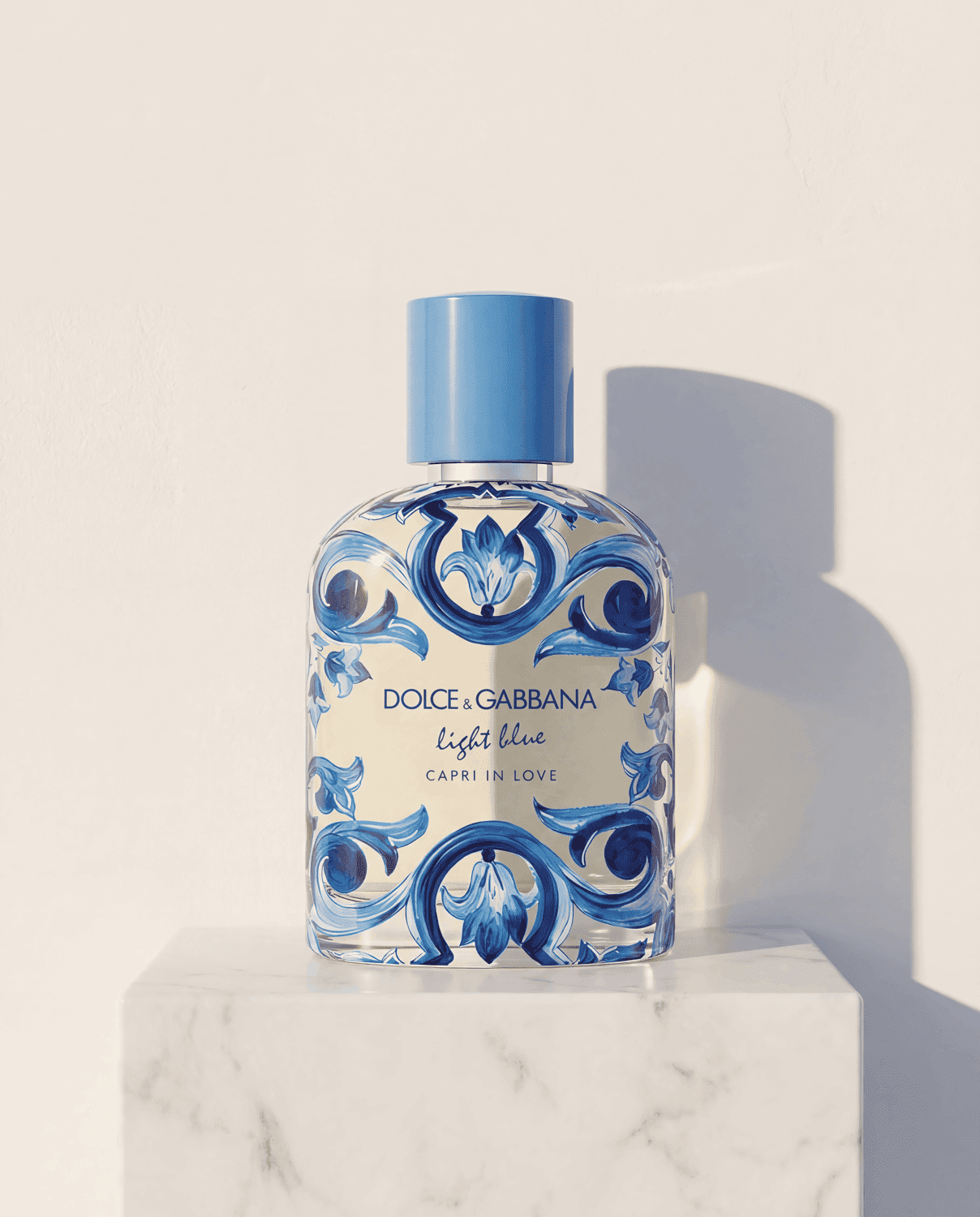 Light Blue Capri In Love Pour Homme Eau de Parfum by Dolce&Gabbana - Marble Product Shot January 2026 Fragrance