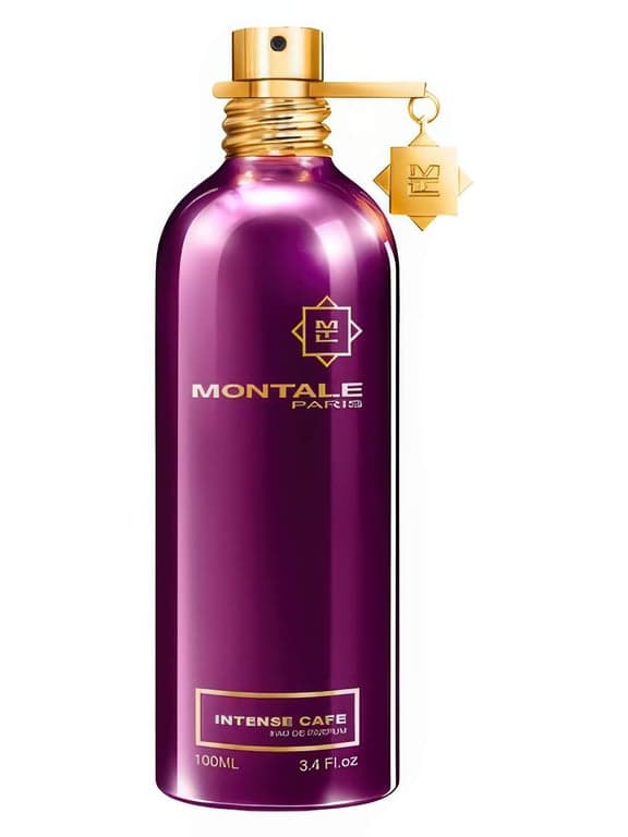 Montale Intense Cafe perfume bottle – blurred decorative background