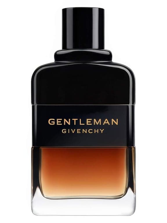 Givenchy Gentleman Eau de Parfum Reserve Privée perfume bottle – blurred decorative background