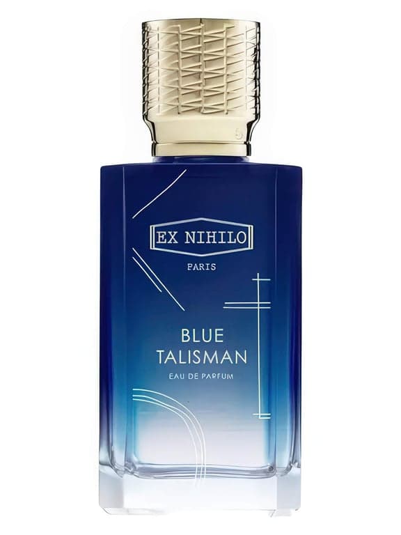 Ex Nihilo Blue Talisman perfume bottle – blurred decorative background