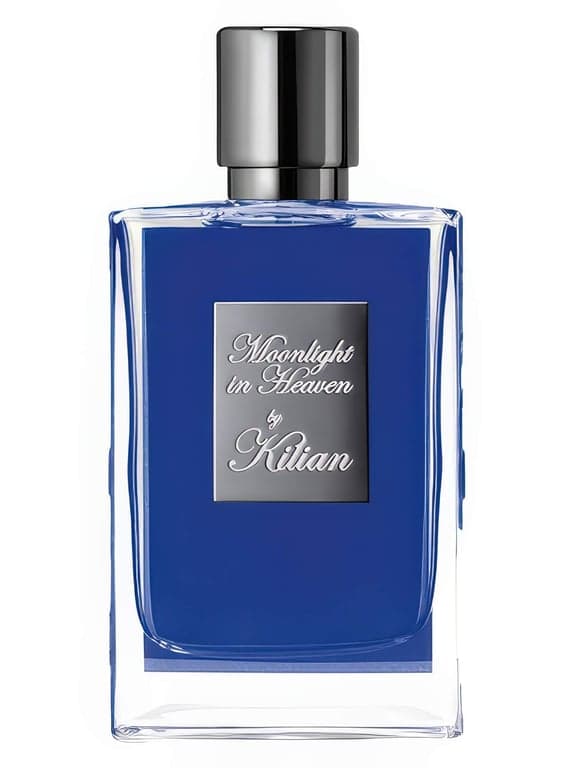 By Kilian Moonlight in Heaven perfume bottle – blurred decorative background