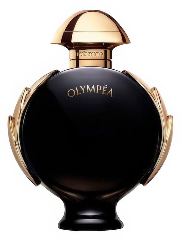 Rabanne Olympéa Parfum perfume bottle – blurred decorative background