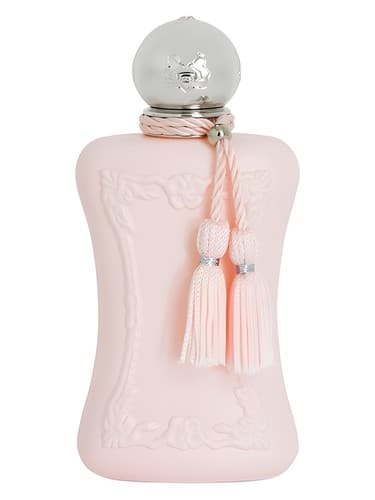 Parfums de Marly Delina perfume bottle – blurred decorative background