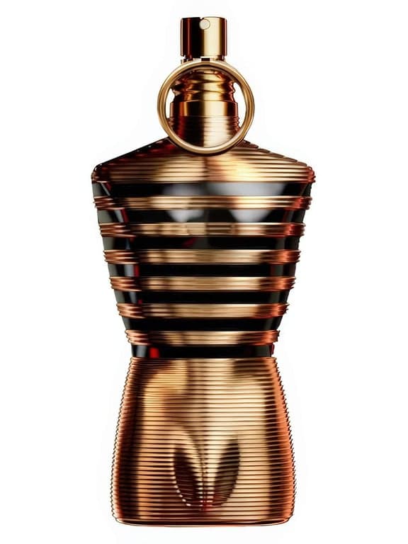 Jean Paul Gaultier Le Male Elixir perfume bottle – blurred decorative background