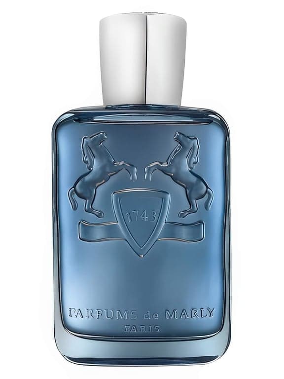 Parfums de Marly Sedley perfume bottle – blurred decorative background
