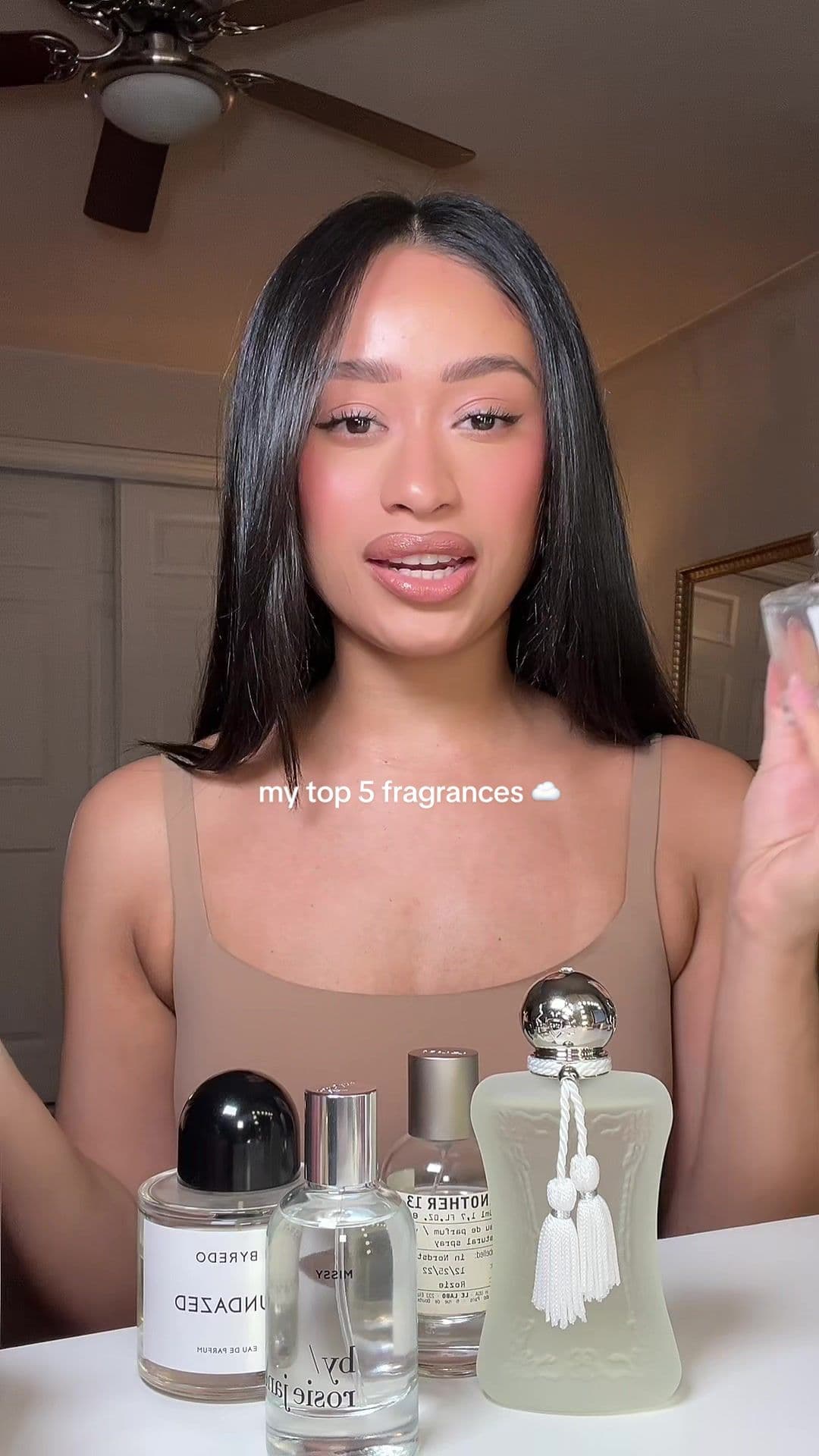 my top 5 fragrances 🫧 love me a clean musky moment  @BYREDO mojave ghost + sundazed @by/rosiejane missy  @LE LABO Fragrances another 13 @Parfums de Marly valaya  #fragrancetiktok #fragrance #nichefragrance #perfumetok #byredo 