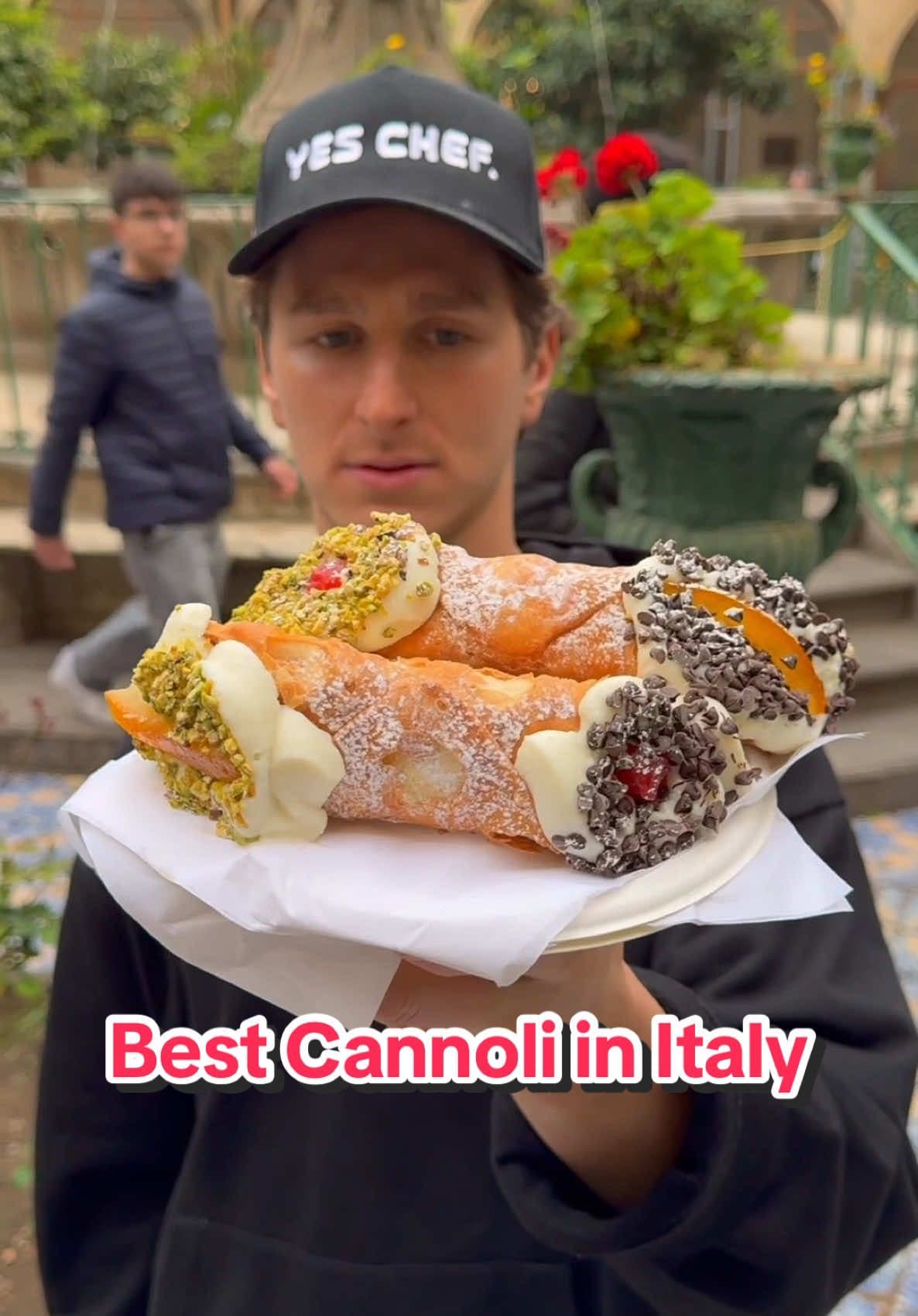 Trying the best cannoli in Sicily! Cannolis were invented in Sicily over 1000 years ago  #italy #sicily #cannoli #dessert #italiandessert #italiancannoli #sicilyfood #italianfood #cannolis 