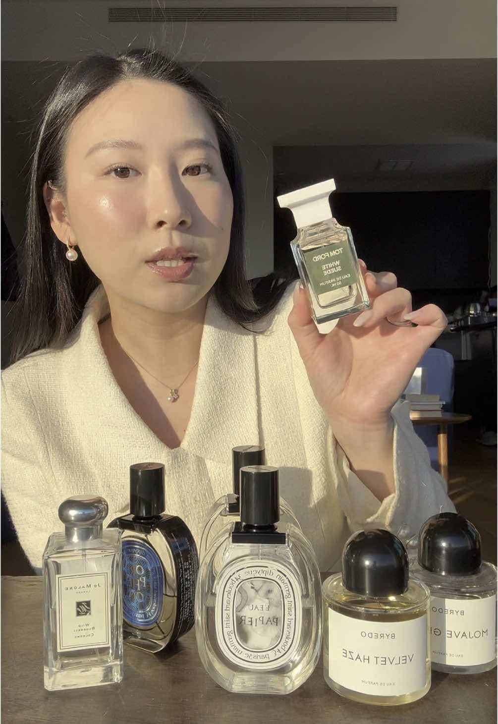 my favorite clean girl perfumes 🤍🫧 #perfumetok #perfumerecommendations #cleangirlperfume #perfumereview #diptyque #byredo #jomalone #tomfordfragrance #cleangirl 